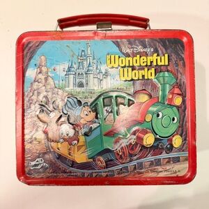 Vintage Walt Disney World Metal Lunchbox Aladdin Industries Mickey Minnie Retro